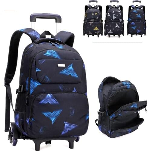 Triangle Prints Black Large Primary Middle School Rolling Bag Backpack Wheeled Bookbag Rucksack Climbing Staris on Six Wheels