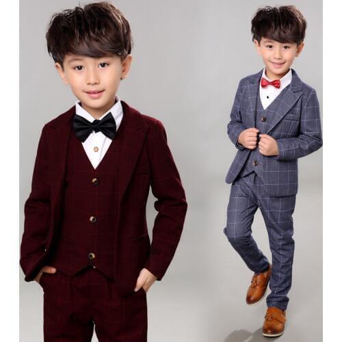 Flower Boys Formal Anzug Suit Kids Wedding Birthday Party Dress Blazer Vest Pants 3pcs Child Tuxedo Prom Performance Costume