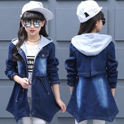 Big Girls Denim Clothing Children Coats Baby Kids Hooded Overcoats 2019 Child Spring Outwear Autumn Long Jackets Casual Tee Tops