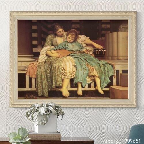 Cotton no frame classical court figure mother girl music canvas printings oil painting printed on cotton art decoration picture