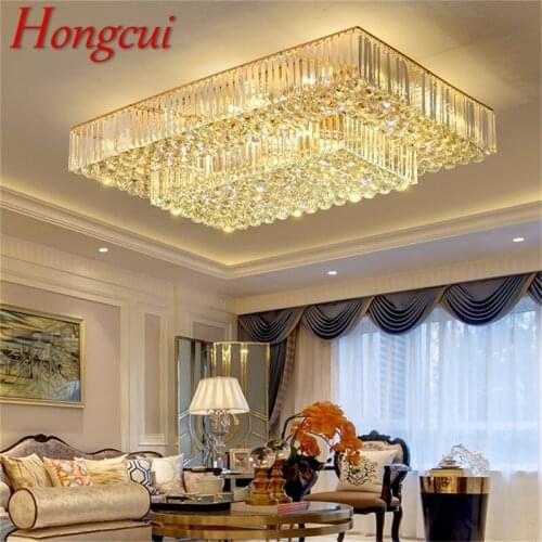 Hongcui Contemporary Gold Luxury Rectangle Ceiling Light LED Creative Crystal Lamp Fixtures Home For Decoration