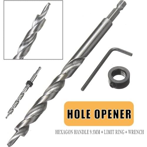 Twist Drill Hole Tool Hex Shank Twist Step Drill Bits+Wrench+Depth Stop Collar Woodworking Drill For Pocket Hole Drill Jig Guide