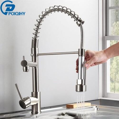 Brushed Nickel Kitchen Faucet Dual Function Spout Pull Down Shower Spray Swivel Spout Kitchen sink Taps Cold Hot Mixer tap crane