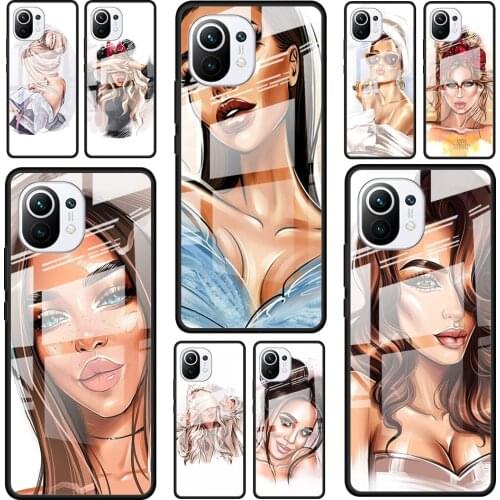 Fashion City Girl for Xiaomi Mi 11 Ultra Lite 10T Note 10 9T Pro CC9 CC9E 5G Luxury Tempered Glass Phone Case Cover