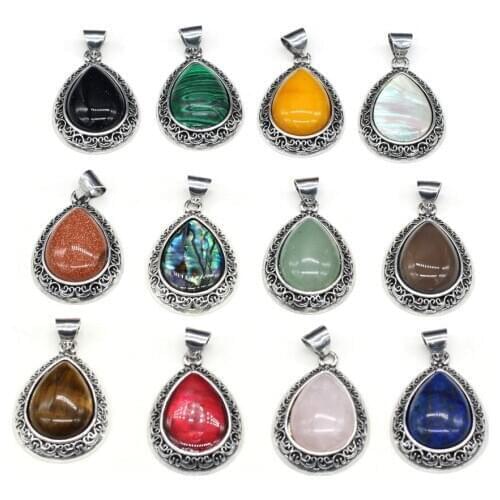 2021 New Natural Stone Abalone Shell Charms Drop Shape Lapis Lazuli Ethnic Pendant for Women Jewelry Making DIY Necklace Gift