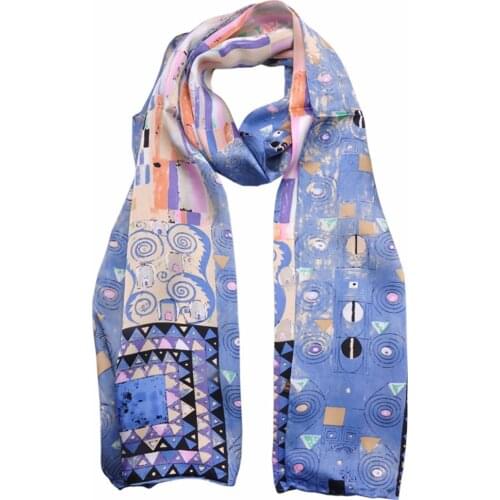 New Arrival Women Klimt Oil Painting Kiss Design Silk Scarf Women Shawls Girl Wraps New Silk Long Wraps & Shawls Female Headband