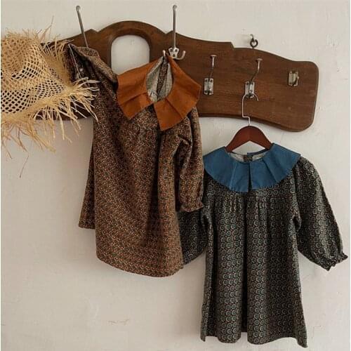 New 2021 Autumn Baby Girls Floral Printed Dresses Korean Style Long Sleeve Toddlers Kids Dress Children Clothes