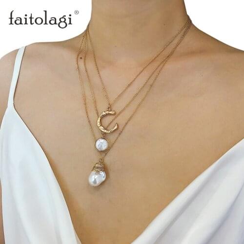 Fashion Multi Layered Simulated Pearl Choker Necklace For Women Letter C Pendant Necklace Women Jewelry Party Wedding Gifts