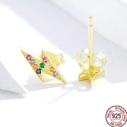 Pendientes de tuerca con Flash para mujer, de Plata de Ley 925 auténtica, Color dorado y plateado, joyería, aretes pequeños para