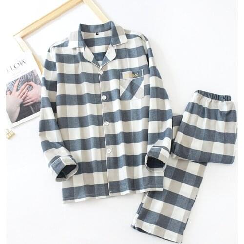 Lovers Pure Cotton Long-sleeved Pajamas Double-sided Brushed Women Winters Clothing Suit Loungewear Sleepwear Plaid Home Clothes
