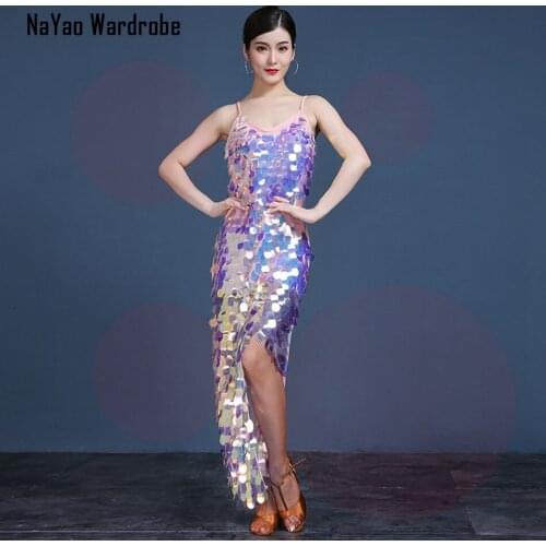 Sequins Front Design Sleeveless Sexy Latin Dance Dress Women Dress for Ballroom Samba Tango Chacha Dancing Performamnce 58178