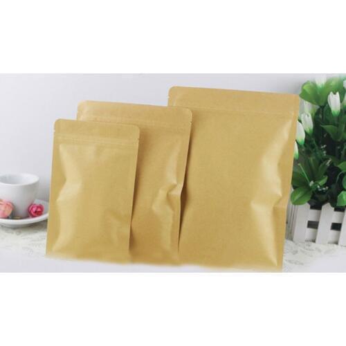 50pcs Flat Brown Gift Bag Paper Kraft Bag Aluminum Foil For Wedding/Candy/Tea Kraft Bags Craft No Stand Up Ziplock Packing Bag