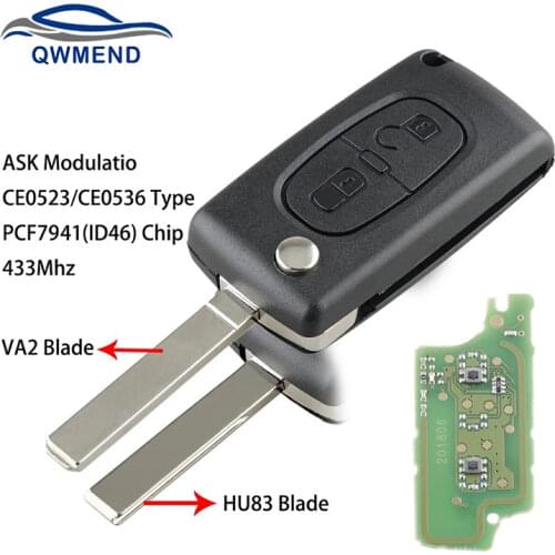 BHKEY For Peugeot Key 2 Buttons Car Remote Key For Peugeot 107 207 307 307S 308 407 607 Smart Flip Key for Car