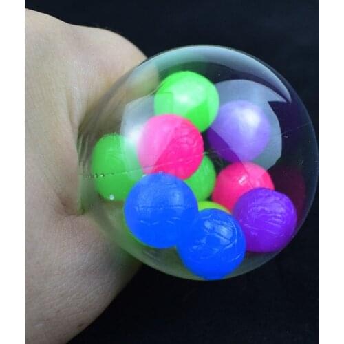 Rainbow Stress Relieve Sensory Fidget Toy Anxiety Hand Exericis Tool Squishy Squeeze DNA Stress Balls with Colorful Beads Inside