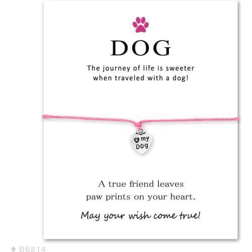 Girls Adjustable Dog Statement Red Jewelry with Card Silver Love Dog Charm Bracelets for Women