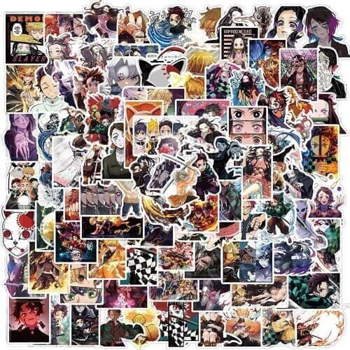 100PCS Hot Movie Demon Slayer Stickers Kimetsu No Yaiba Blade Anime Sticker Toy For Child DIY Guitar Skateboard PS4 Laptop Bike