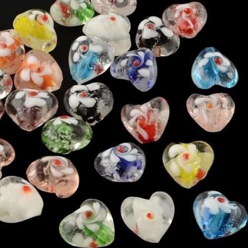 100pcs Mix Color Handmade Luminous Lampwork Beads Heart For DIY Jewelry Making Bracelet Necklace Accessories Decor