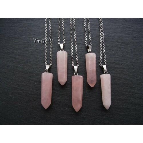 Yingwu 5pcs Wholesale Lot Natural Gem Stone Hexagonal Necklaces Bullet Shape Pendant Reiki Healing Stone Necklace