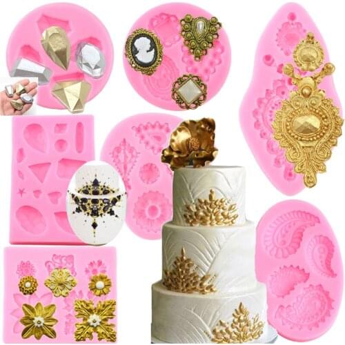 Jewelry Silicone Mold Cupcake Topper Fondant Mould DIY Cake Border Cake Decorating Tools Candy Clay Chocolate Gumpaste Molds