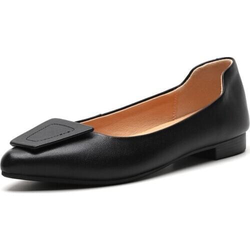 Early spring the new 2019 leather womens shallow mouth pointed shoes 40 yards