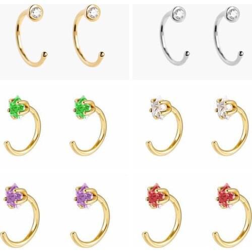 925 Sterling Silver Semi Circle Stud Earrings for Women White Purple Green Red Crystal Minimalist Stud Earrings Fashion Jewelry