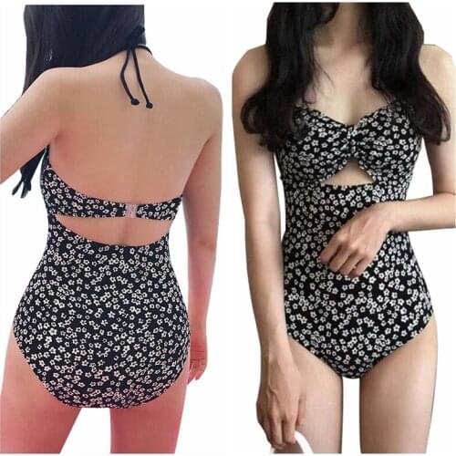 2021 Summer Women Bikini Floral Print One-piece Swimsuit Sleeveless V-neck Hollow Out Swimwear for Bikinis Beach Wear