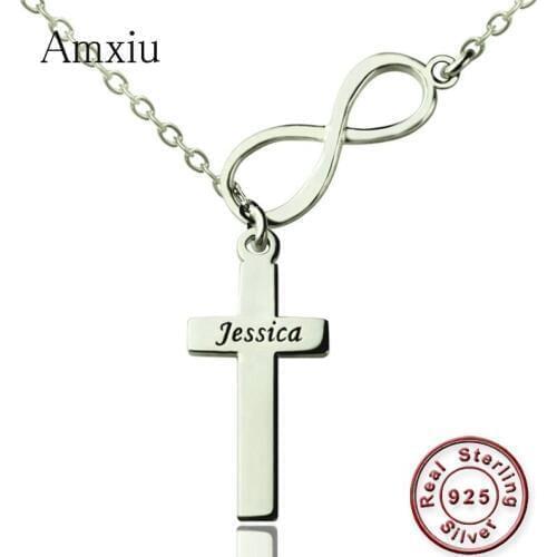 Amxiu Personalized Engraved Name Necklace 925 Sterling Silver Cross Necklace Customize Necklace For Women Men Christian Jewelry
