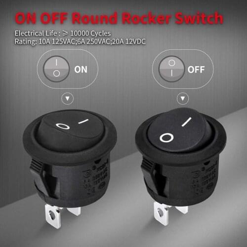 1PCS KCD1 Round Black 3 Pin SPST 3 Position ON-OFF-ON 2 Position ON-OFF Rocker Boat Switch 6A 220V 10A 125V