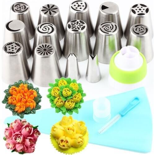 18Pcs/Set Russian Icing Piping Tips Pastry Silicone Bag Cake Decorating Cookie Cupcake Piping Nozzle Stainless Steel Pastry Tips