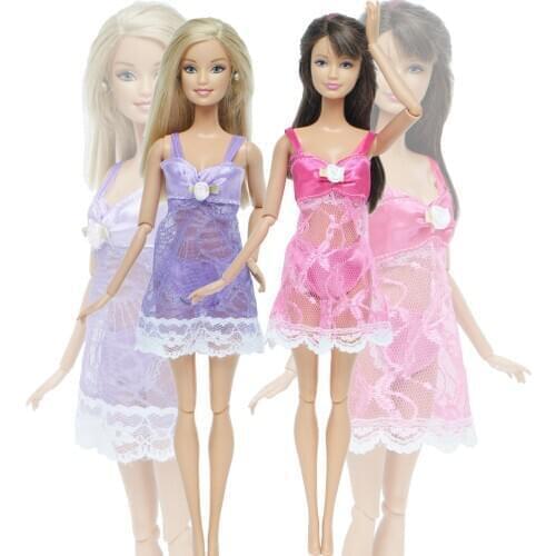 2 Sets Two Colorful Sexy Pajamas Lingerie Nightwear Lace Night Dress + Bra + Underwear Clothes For Barbie DollSkirt Clothes
