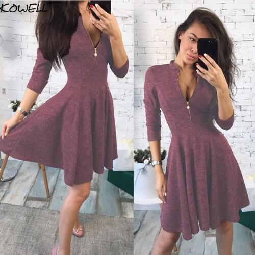 2018 Autumn Dress Women Bust Zippers Dress Solid Pleated V-neck Sexy Party Dress Bodycon Mini Dress Lady Vestidos