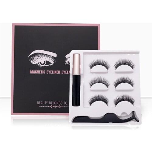 3 Pairs Magnetic Eyelashs set Magnet Liquid Eyeliner& Magnetic Lashes & Tweezers Set Waterproof Long Lasting Eyelash Extension