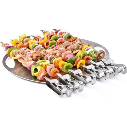 43cm 17'' BBQ Skewers Stainless Steel Barbecue Skewers Flat Metal Shish Kebab Grill Large Premium Needle Stick Meat Fork Tools