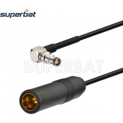Superbat Car FM/AM DAB Radio Antenna Extension Lead DIN 41585 Jack to SMB Female Right Angle 1M RG174 Coaxial Cable