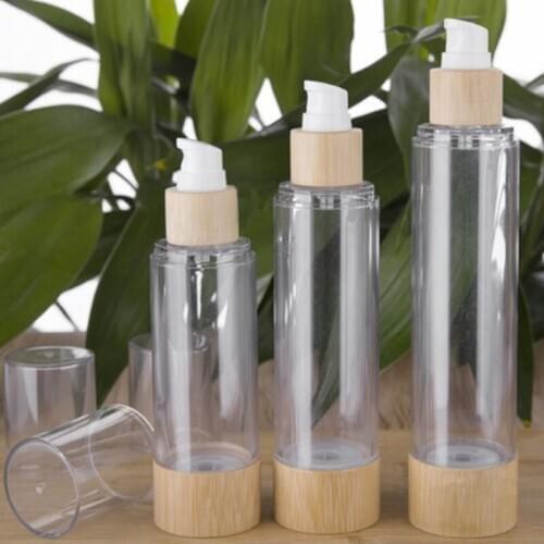 120 ml Transparent Bamboo Plastic Refillable Spray Bottles Cosmetic Perfume Lotion Bottle Container for Travel Personal Care