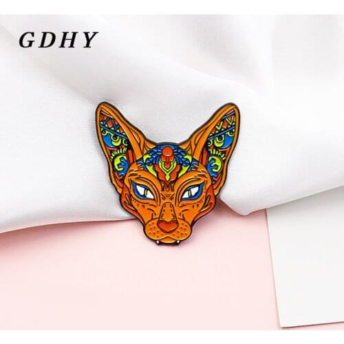 GDHY Hairless Cat Enamel Pins Egypt Pharaoh Orange Cat Custom Kitten Brooches Lapel pin Jeans shirt Bag Cute Animal Jewelry Gift