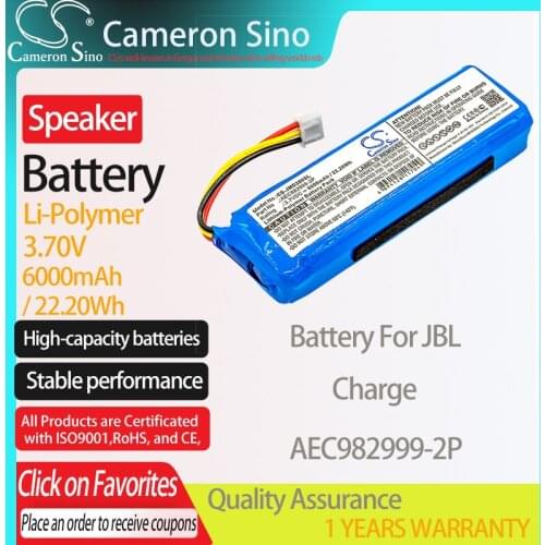 CameronSino Battery for JBL Charge fits JBL AEC982999-2P Speaker Battery 6000mAh/22.20Wh 3.70V Li-Polymer Blue