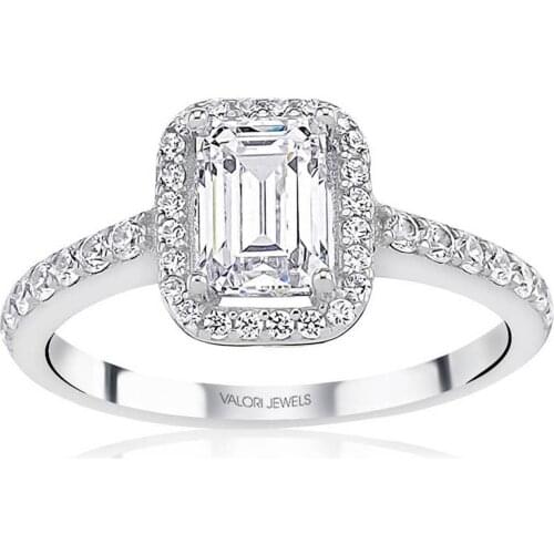 Valori Jewels 1 Carat, Zirconia White Octagon & Round Gemstone, Rhodium Plated, Solitaire Ring