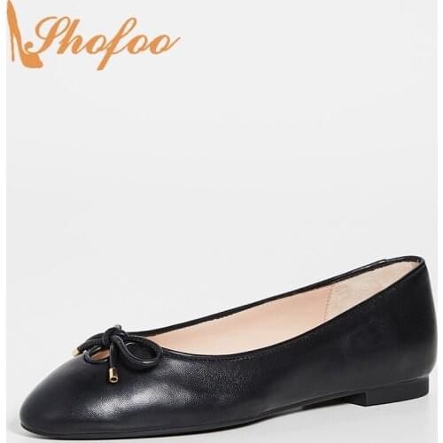 Black Butterfly-Knot Low Heels Flats Women Shoes Round Toe Ballet Large Size 14 16 fashion Ladies Footwear Casual Brown Shofoo