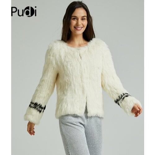 CT801 Womens Real Rabbit Fur Knit Warm Coat Girls Winter Jackets Sweaters Fashion Coats Plus Size Black Beige