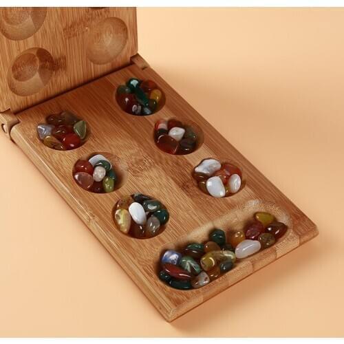 Wooden Mancala Children Board Strategy Game Kids Toys Thinking Puzzle Game Particles Returning African Gem Chess 1 Box