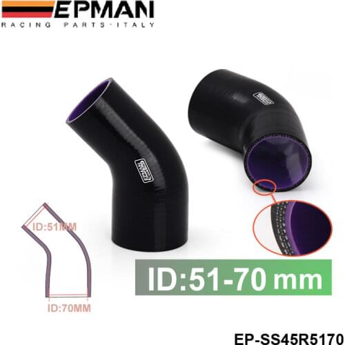 EPMAN - 2"-2.75" 51mm-70mm 4-Ply Silicone 45 Degree Elbow Reducer Hose BLACK For BMW E39 5-Series (2000- ) EP-SS45R5170