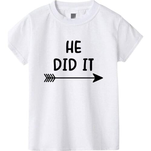 SHE And HE DID IT Print Girls Boys T Shirts Summer Top Big Brother Sister Short Sleeve O-neck Casual Tee Kids Clothes KT-2102