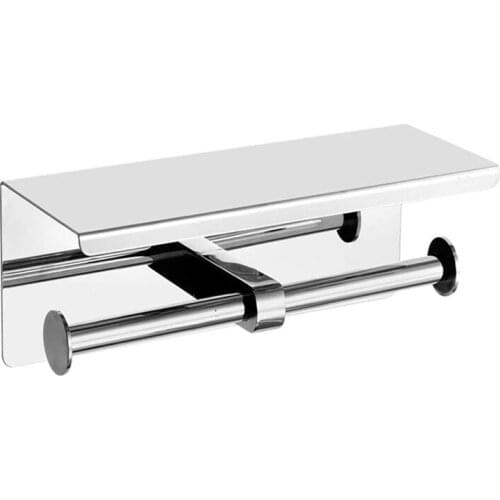 Hot Double Toilet Paper Holder with Phone Shelf, Dual Roll Paper Dispenser with Shelf,Toilet Tissue Roll Holder with Rack