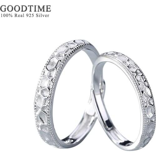 Fashion Stone Grain Frosted Open Ring Pure 100% 925 Sterling Silver Anniversary Lover Gift Anniversary Jewelry For Women Men