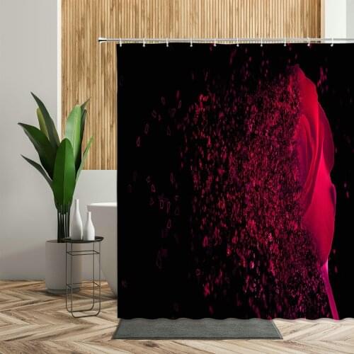Red Rose Flower Shower Curtain Art Flowers Black Backdrop Bathroom Decor Waterproof Creative Bath Screen Printed Fabric Curtains
