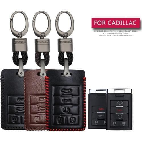 KUKAKEY Car Accessories Key Cover Case For Cadillac CTS Escalade SRX ATS STS XTS CT6 XT5 Hand-woven Smoky Grey Metal Keyring