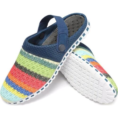 Summer Mens Slippers round Head Leisure Breathable Flying woven Casual Shoe Couples Men and Women Shoes plus Size Beach Shoes