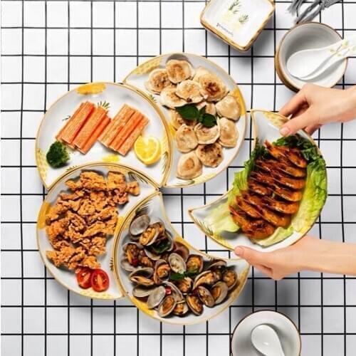 Dish Set Plate Creative Net Red Platter Tableware Moon Combination New Year Home Dining INS Wind Nordic Style Wheat Straw