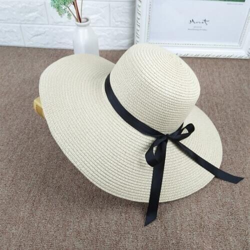 New Summer Golf Caps Travel Lady UV Sun Hats Wild Riding Straw Cap Women Big Bow Ribbon Hat Straw
